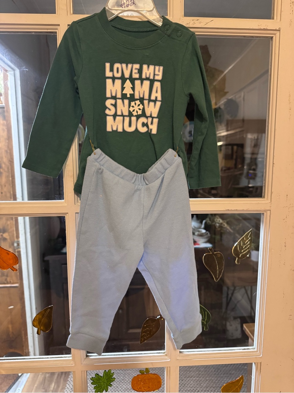 Garanimals Green "Love My Mama Snow Much" Top with Light Blue Joggers